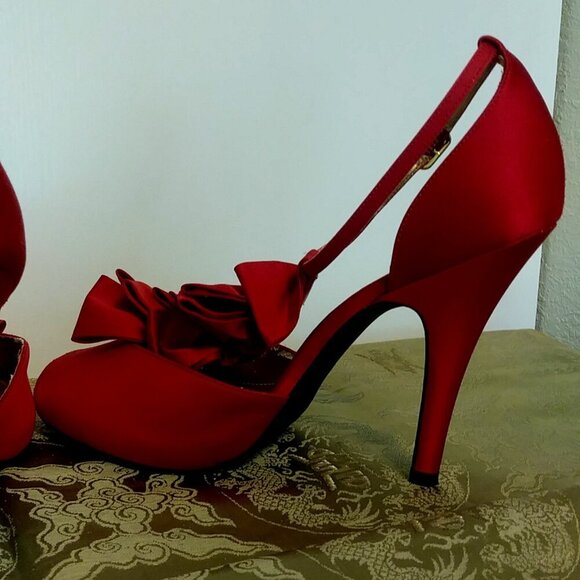 Fancy Dress Women's Nine West Red Heels - Size 8M - Picture 6 of 14